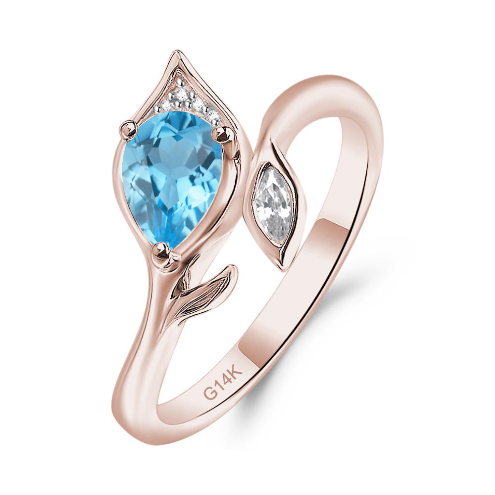 Nature Inspired Swiss Blue Topaz Leaf Ring - LUO Jewelry #metal_14k rose gold