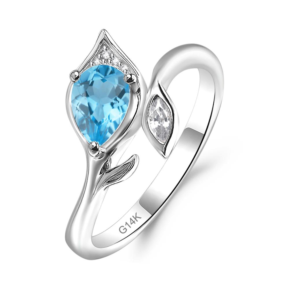 Nature Inspired Swiss Blue Topaz Leaf Ring - LUO Jewelry #metal_14k white gold