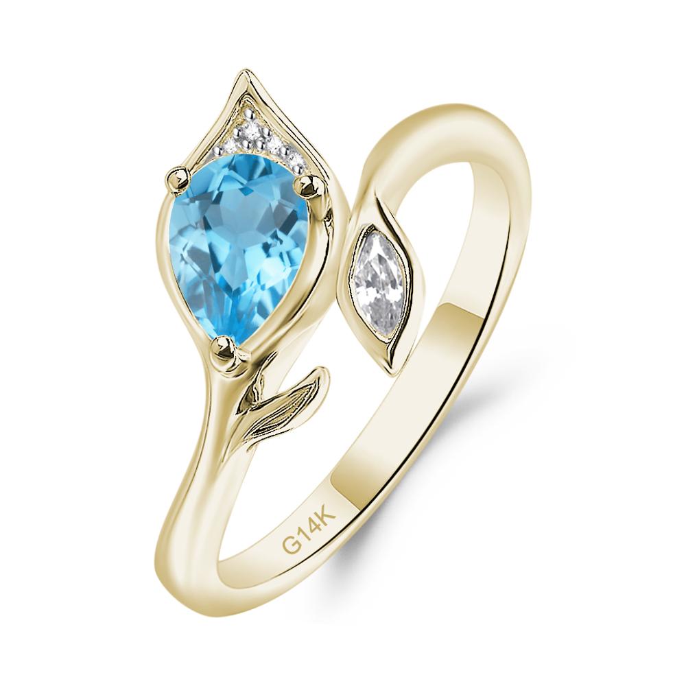 Nature Inspired Swiss Blue Topaz Leaf Ring - LUO Jewelry #metal_14k yellow gold