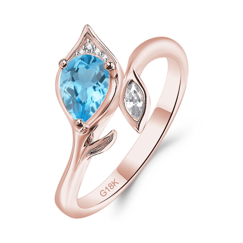 Nature Inspired Swiss Blue Topaz Leaf Ring - LUO Jewelry #metal_18k rose gold