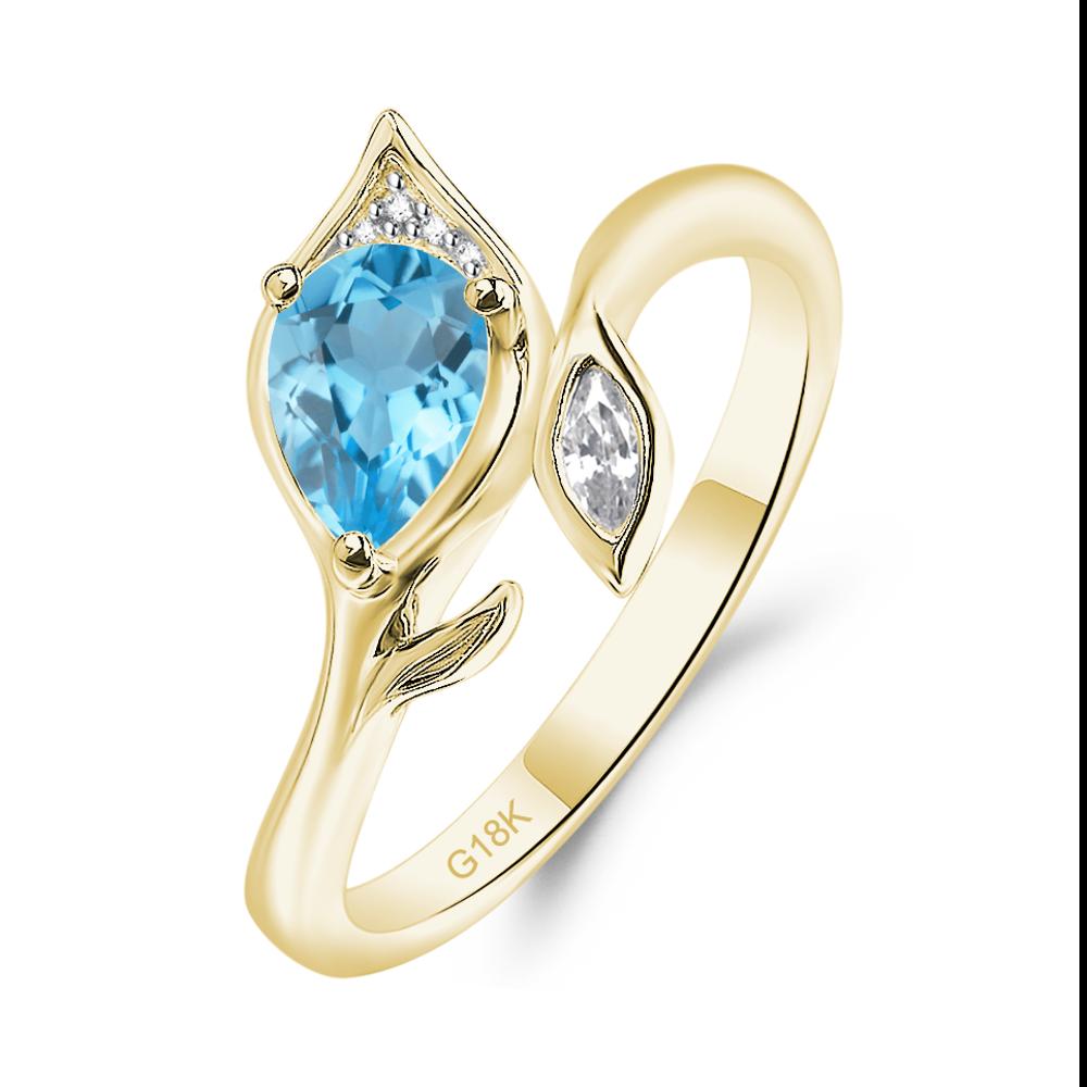 Nature Inspired Swiss Blue Topaz Leaf Ring - LUO Jewelry #metal_18k yellow gold