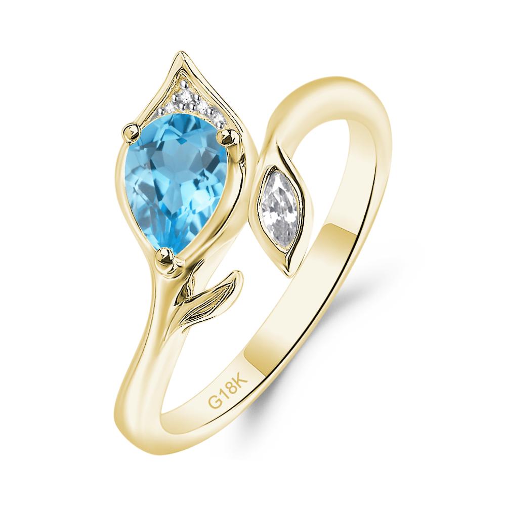 Nature Inspired Swiss Blue Topaz Leaf Ring - LUO Jewelry #metal_18k yellow gold