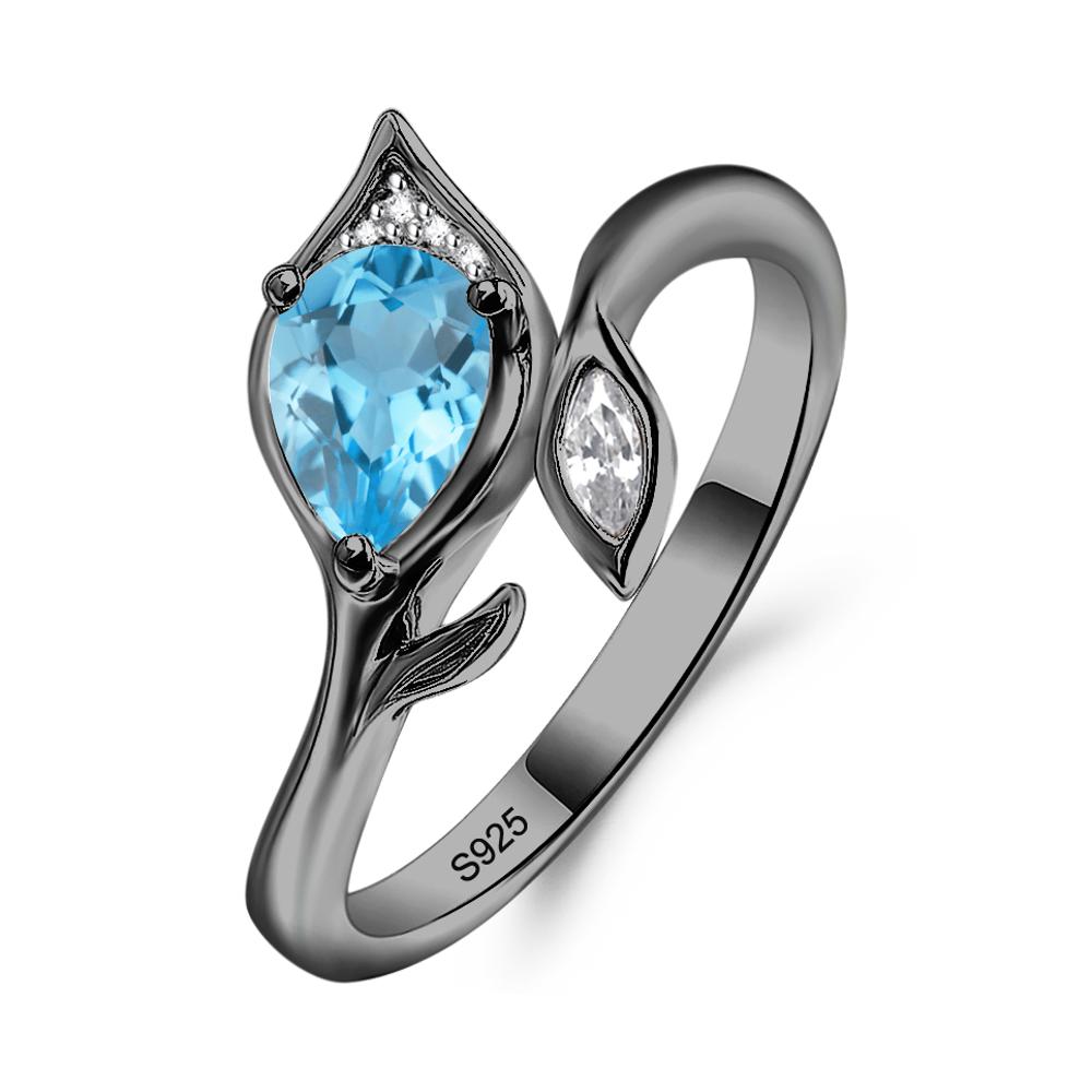 Nature Inspired Swiss Blue Topaz Leaf Ring - LUO Jewelry #metal_black finish sterling silver