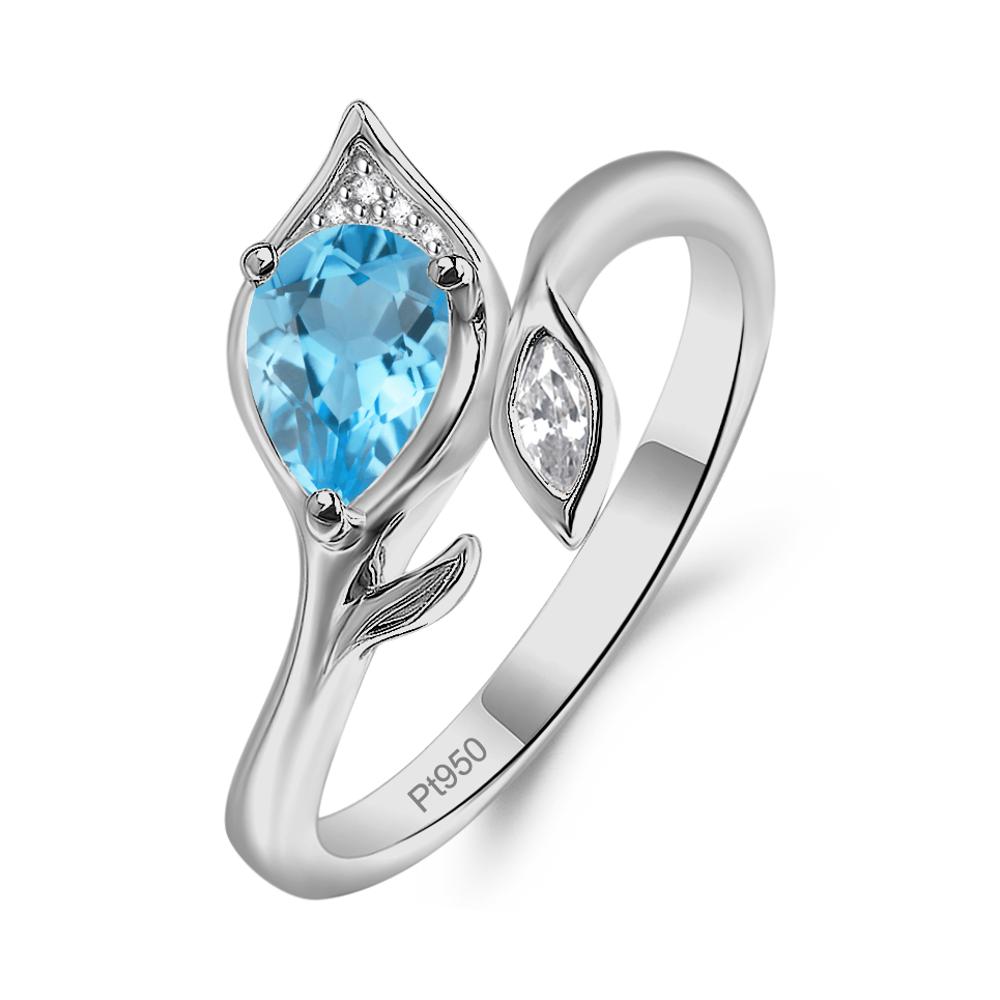 Nature Inspired Swiss Blue Topaz Leaf Ring - LUO Jewelry #metal_platinum
