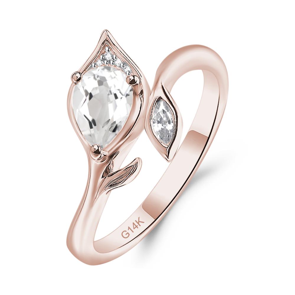 White Topaz Leaf Design Ring - LUO Jewelry #metal_14k rose gold