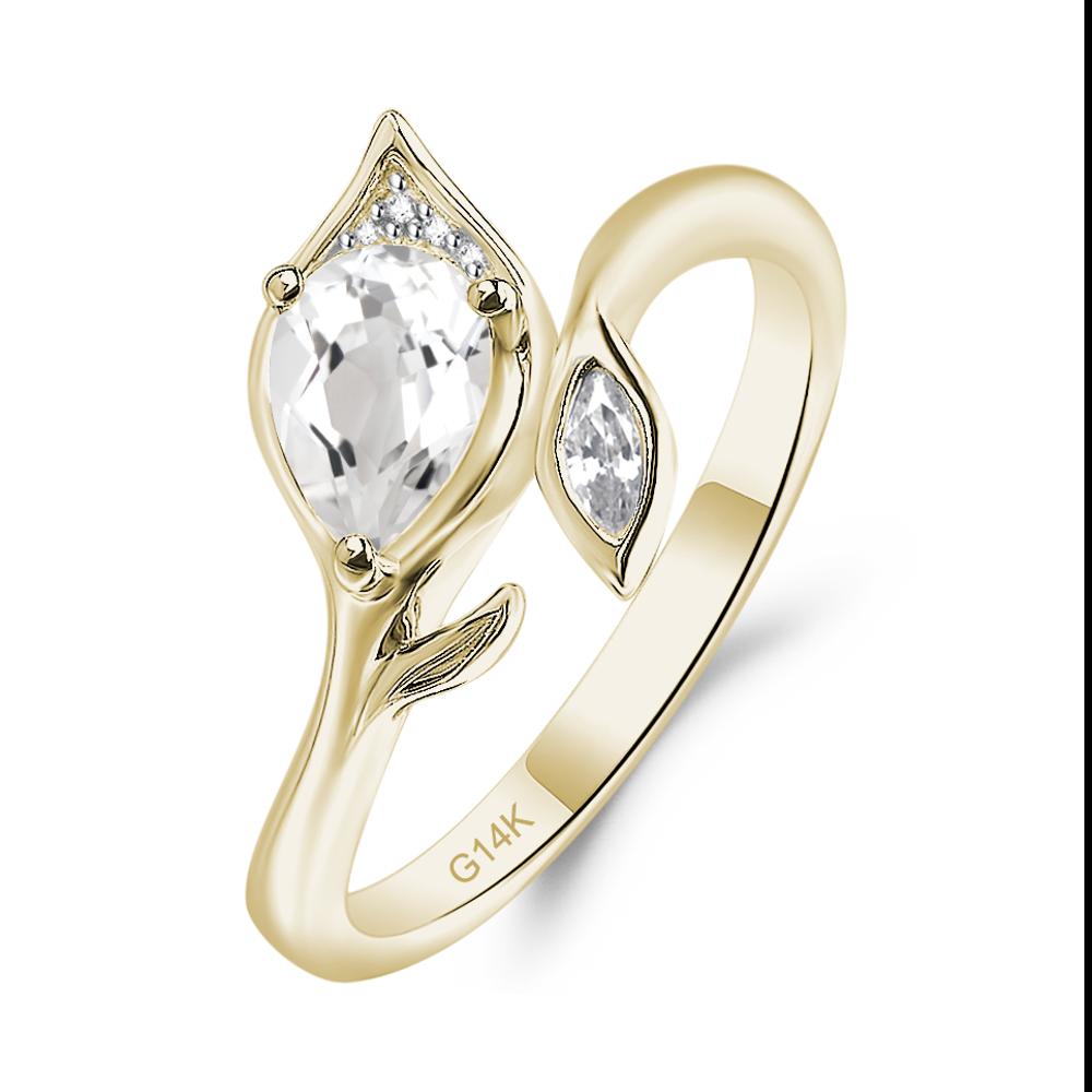 White Topaz Leaf Design Ring - LUO Jewelry #metal_14k yellow gold