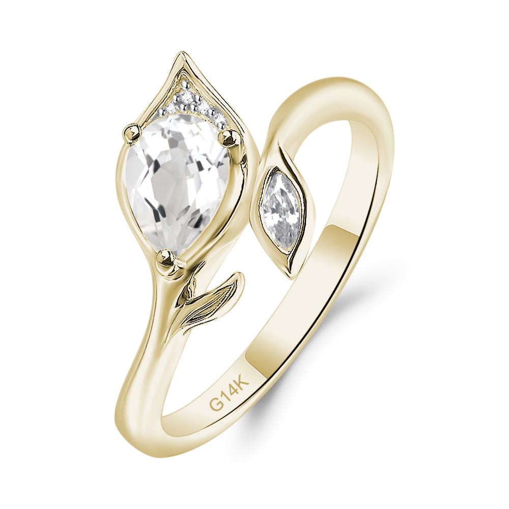 White Topaz Leaf Design Ring - LUO Jewelry #metal_14k yellow gold