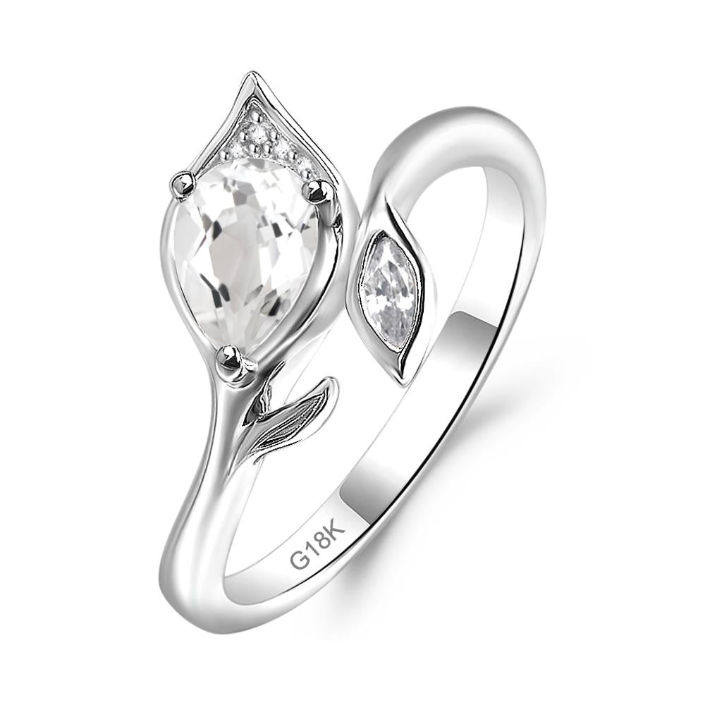White Topaz Leaf Design Ring - LUO Jewelry #metal_18k white gold