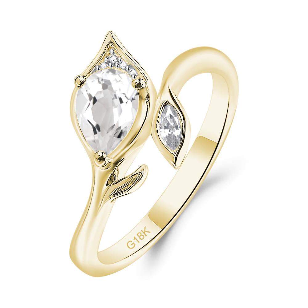 White Topaz Leaf Design Ring - LUO Jewelry #metal_18k yellow gold