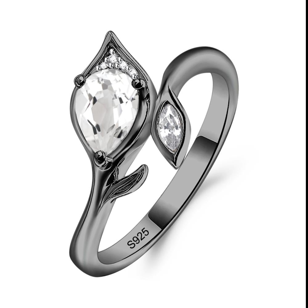 White Topaz Leaf Design Ring - LUO Jewelry #metal_black finish sterling silver