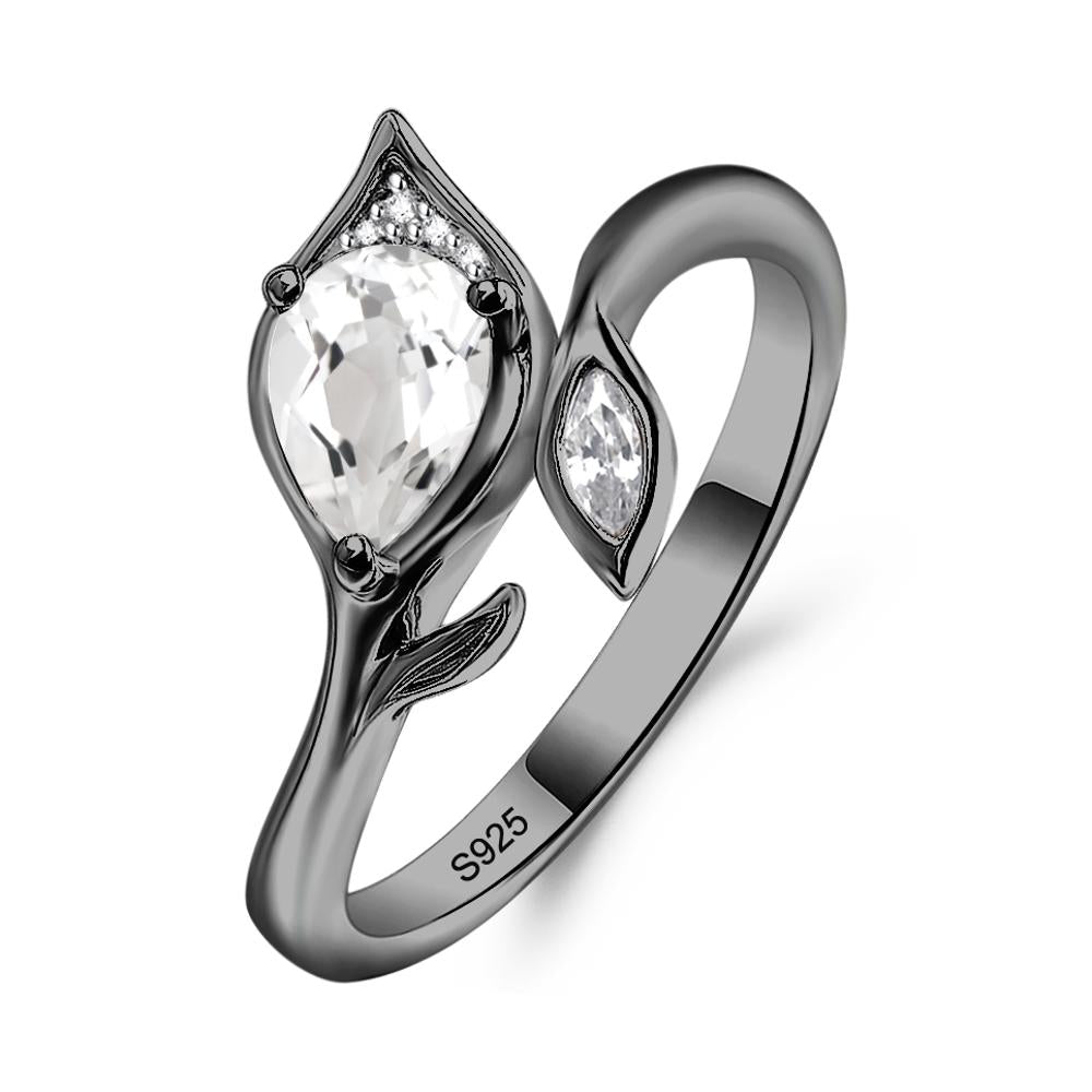 White Topaz Leaf Design Ring - LUO Jewelry #metal_black finish sterling silver