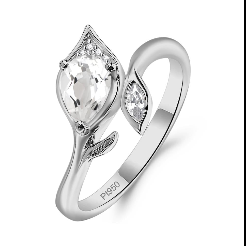 White Topaz Leaf Design Ring - LUO Jewelry #metal_platinum