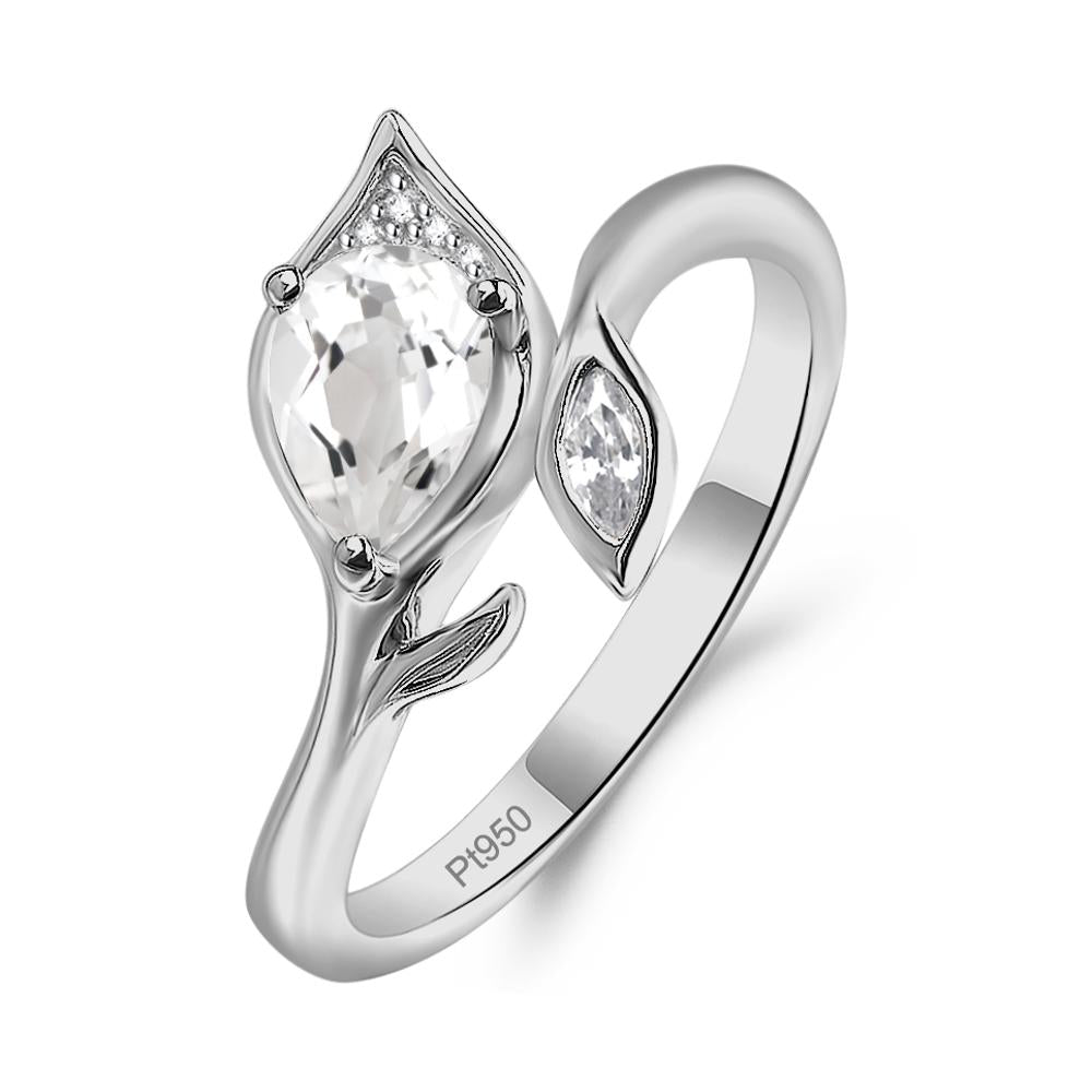White Topaz Leaf Design Ring - LUO Jewelry #metal_platinum