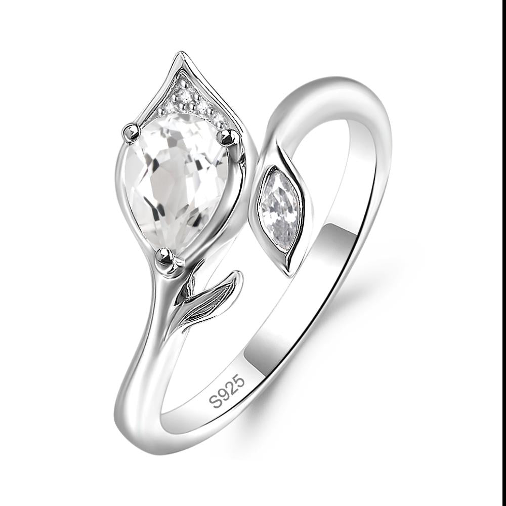 White Topaz Leaf Design Ring - LUO Jewelry #metal_sterling silver