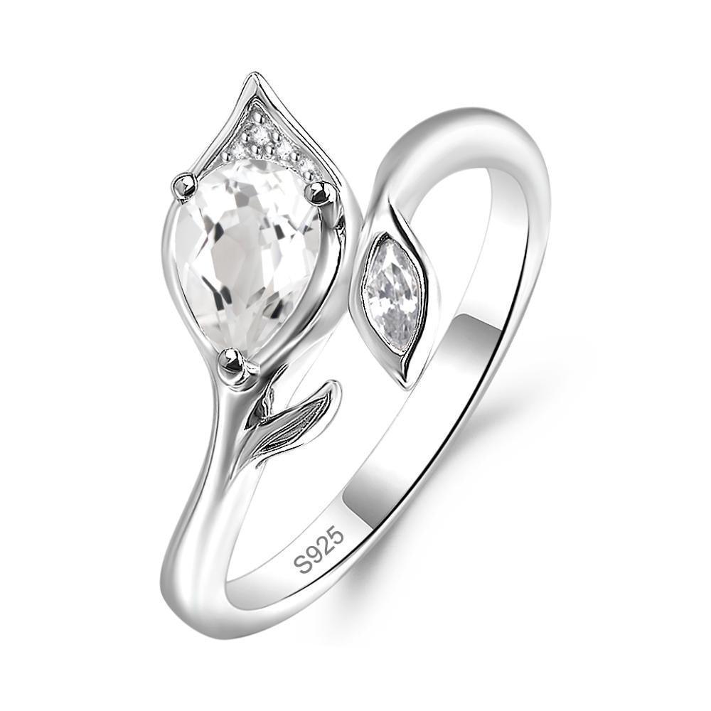 White Topaz Leaf Design Ring - LUO Jewelry #metal_sterling silver