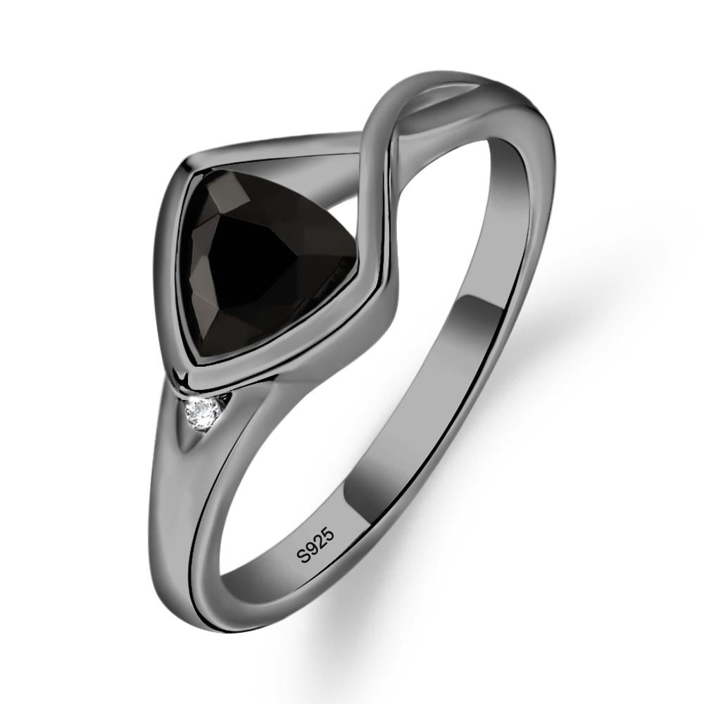 Trillion Cut Simple Black Spinel Ring - LUO Jewelry #metal_black finish sterling silver