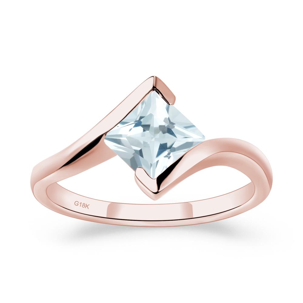 Aquamarine Tension Engagement Ring - LUO Jewelry #metal_18k rose gold