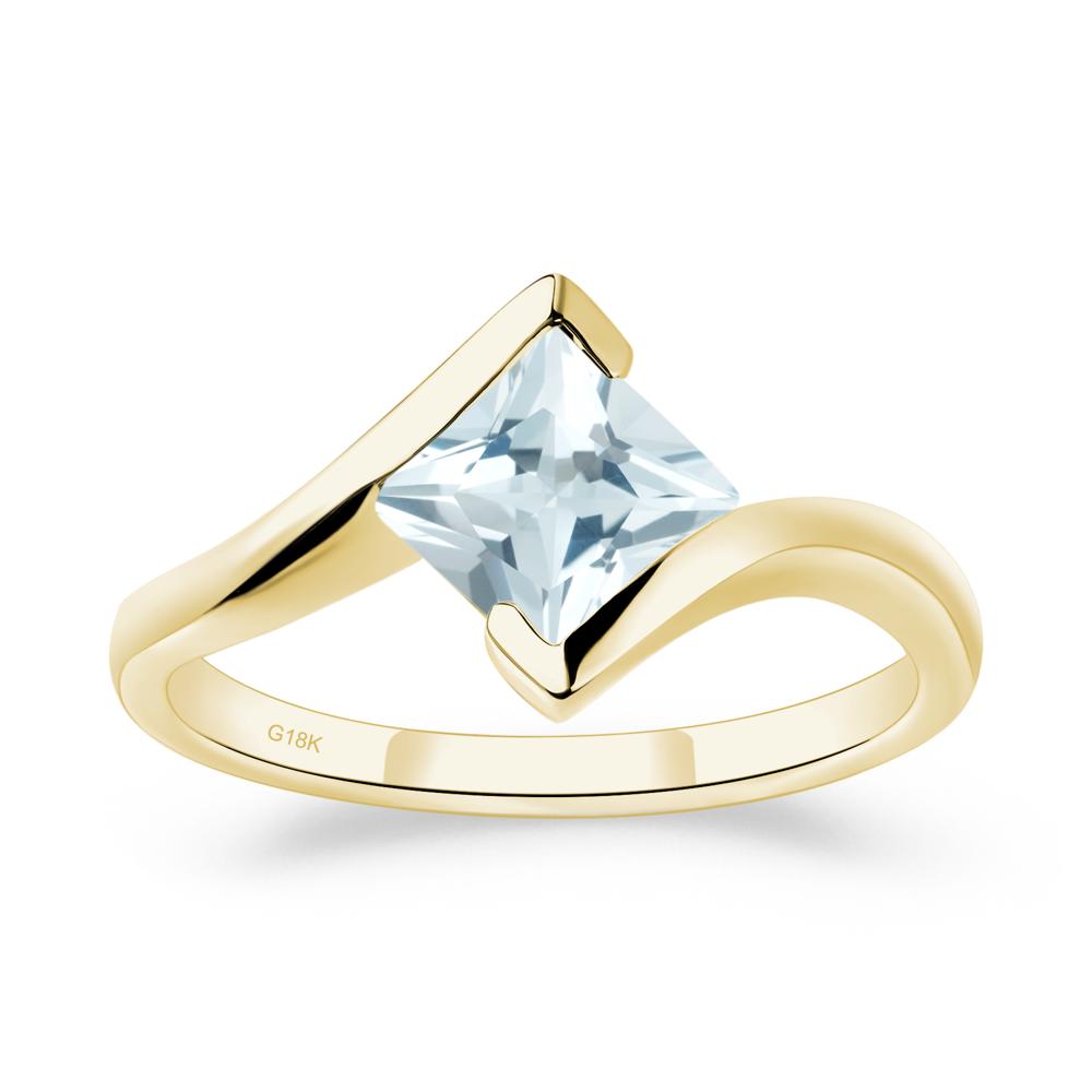 Aquamarine Tension Engagement Ring - LUO Jewelry #metal_18k yellow gold