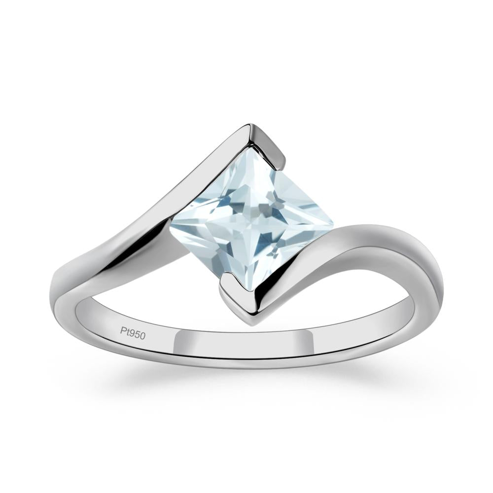 Aquamarine Tension Engagement Ring - LUO Jewelry #metal_platinum