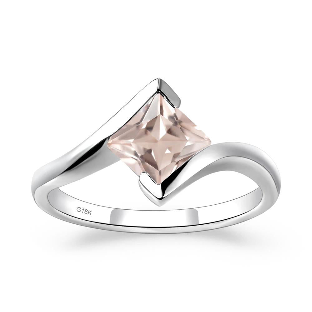 Princess Cut Morganite Bypass Ring - LUO Jewelry #metal_18k white gold