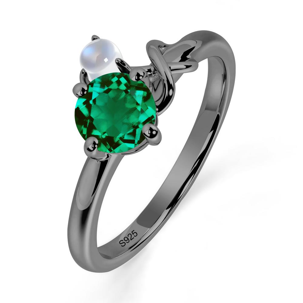 Emerald and Moonstone Infinity Knot Ring - LUO Jewelry #metal_black finish sterling silver