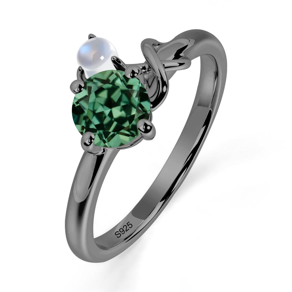 Green Sapphire and Moonstone Infinity Knot Ring - LUO Jewelry #metal_black finish sterling silver