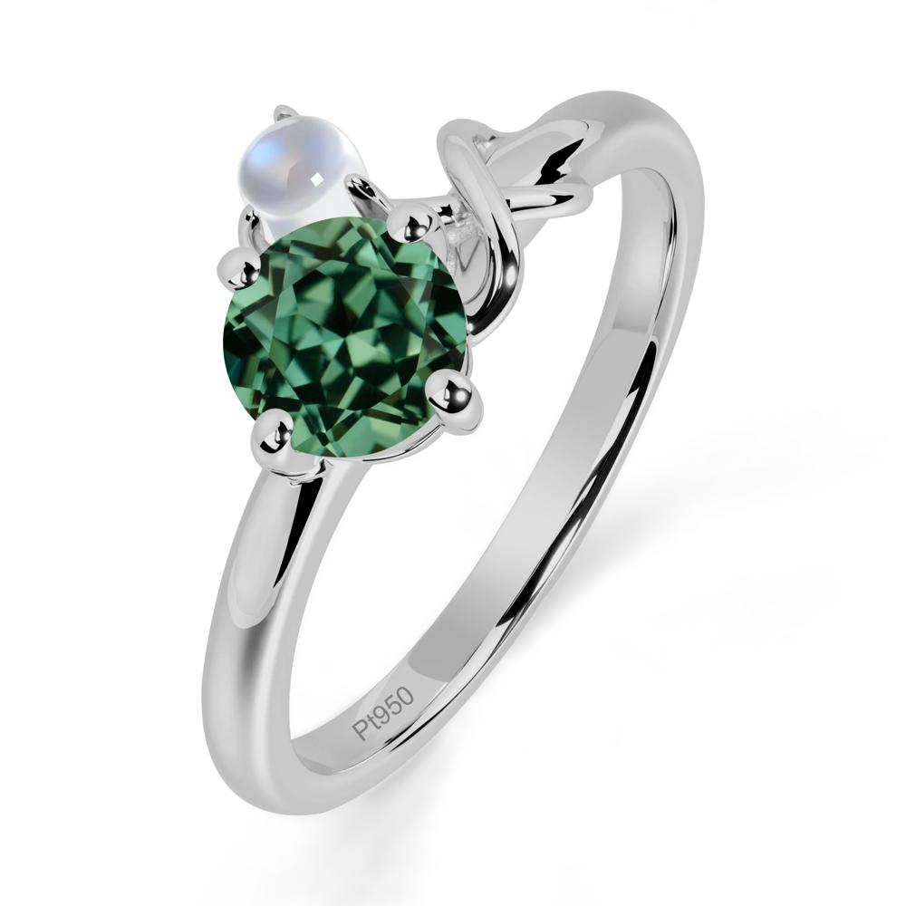 Green Sapphire and Moonstone Infinity Knot Ring - LUO Jewelry #metal_platinum
