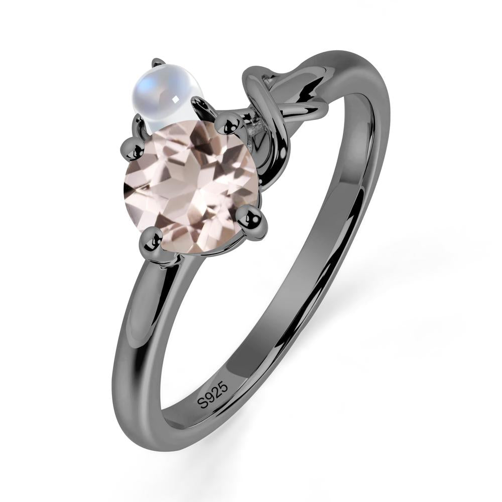Morganite and Moonstone Infinity Knot Ring - LUO Jewelry #metal_black finish sterling silver