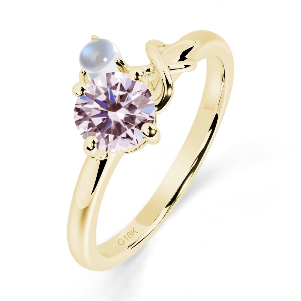 Pink Cubic Zirconia and Moonstone Infinity Knot Ring - LUO Jewelry #metal_18k yellow gold