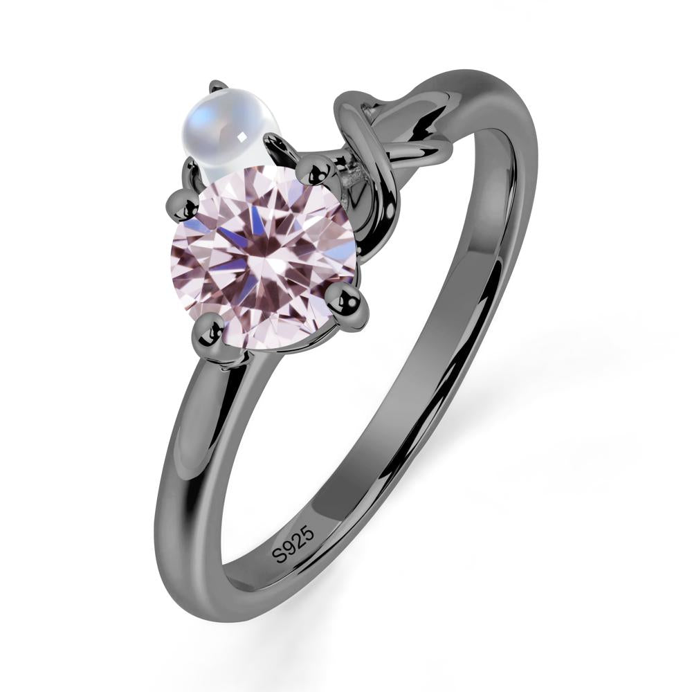 Pink Cubic Zirconia and Moonstone Infinity Knot Ring - LUO Jewelry #metal_black finish sterling silver