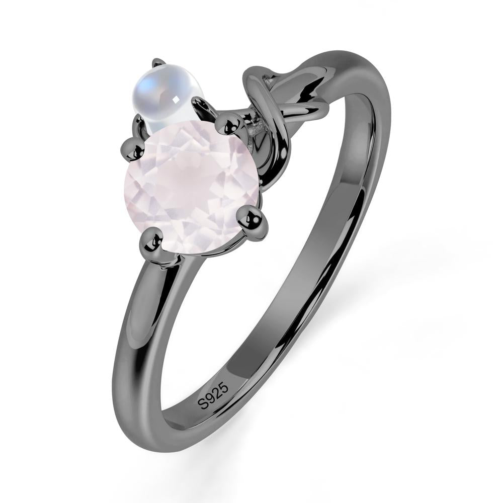Rose Quartz and Moonstone Infinity Knot Ring - LUO Jewelry #metal_black finish sterling silver