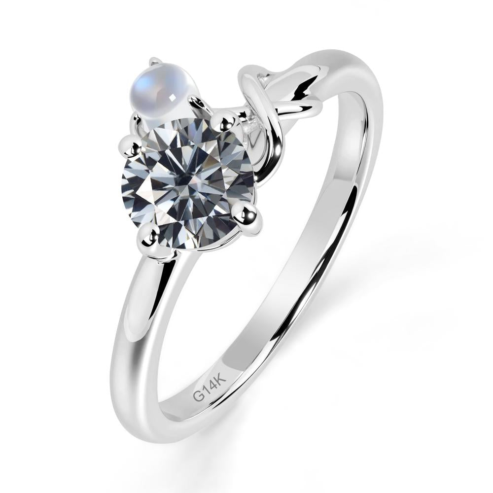 Grey Moissanite and Moonstone Infinity Knot Ring - LUO Jewelry #metal_14k white gold