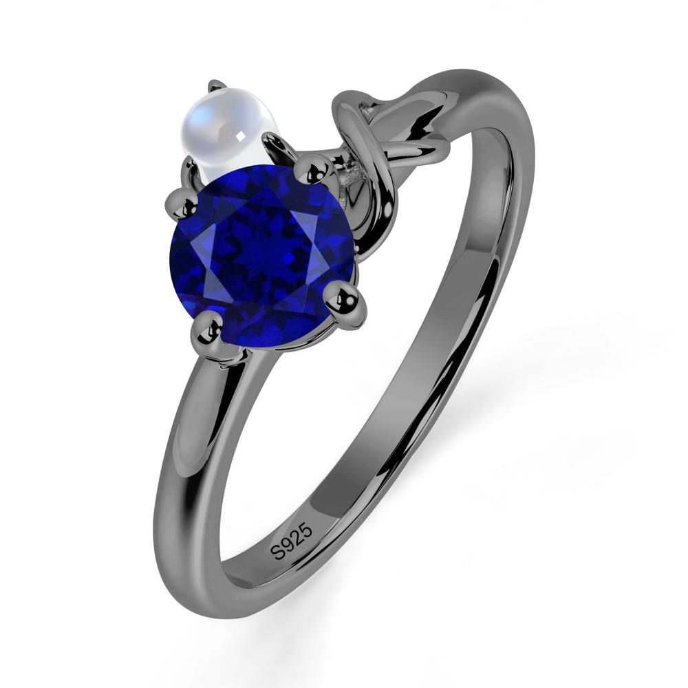 Sapphire and Moonstone Infinity Knot Ring - LUO Jewelry #metal_black finish sterling silver