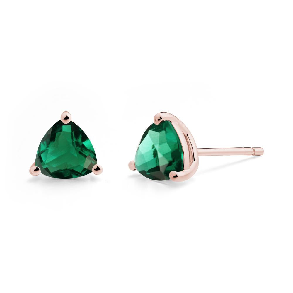 Trillion Cut Emerald Stud Earrings - LUO Jewelry #metal_18k rose gold