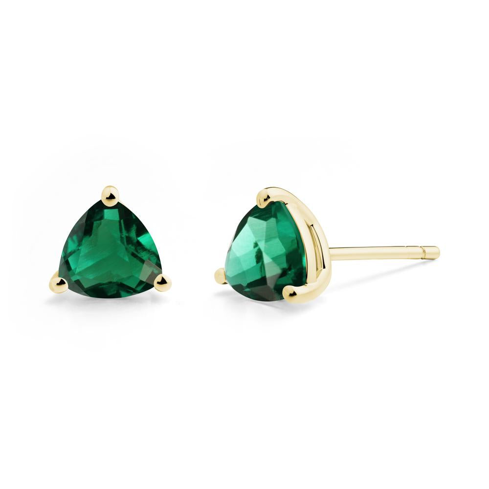 Trillion Cut Emerald Stud Earrings - LUO Jewelry #metal_18k yellow gold