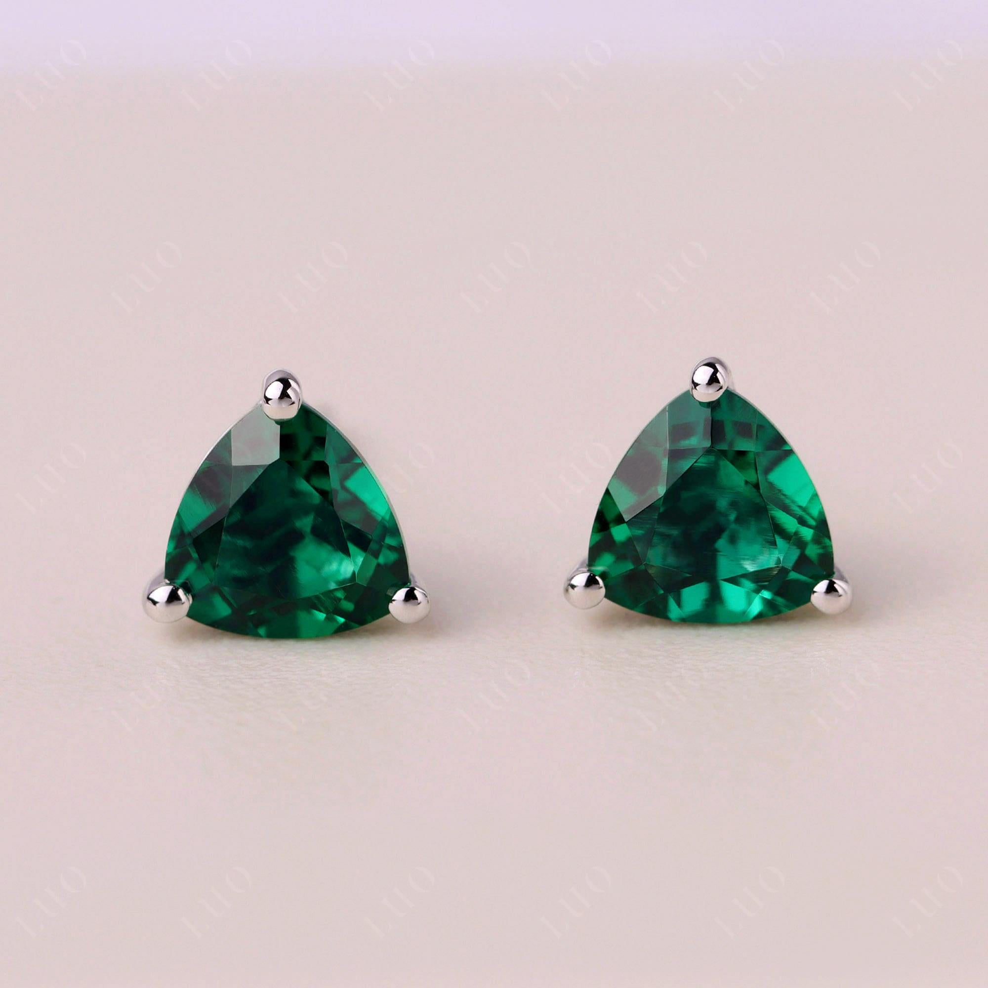 Trillion Cut Emerald Stud Earrings - LUO Jewelry