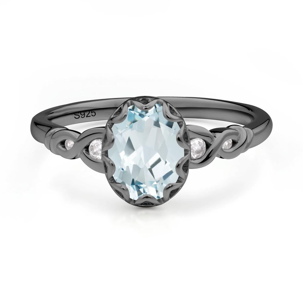 Vintage Aquamarine Oval Cut Engagement Ring - LUO Jewelry #metal_black finish sterling silver