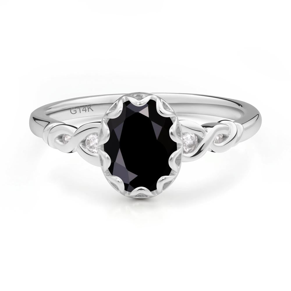 Black Spinel Vintage Oval Engagement Ring - LUO Jewelry #metal_14k white gold