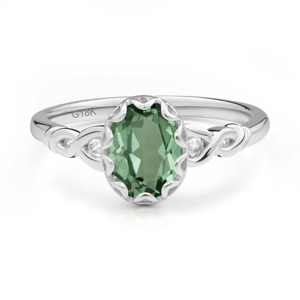 Green Sapphire Vintage Oval Engagement Ring - LUO Jewelry #metal_18k white gold