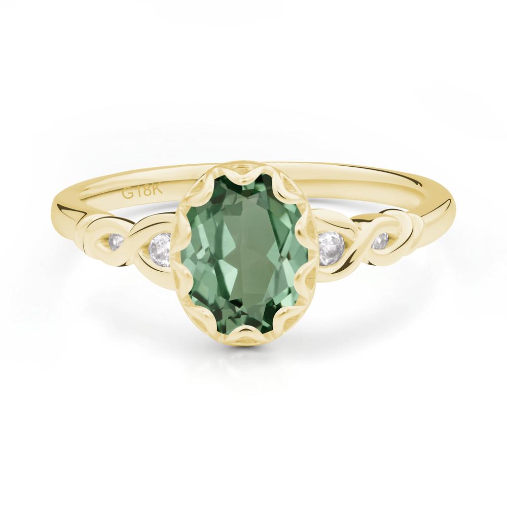 Green Sapphire Vintage Oval Engagement Ring - LUO Jewelry #metal_18k yellow gold