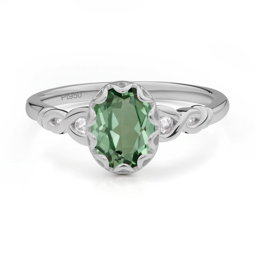 Green Sapphire Vintage Oval Engagement Ring - LUO Jewelry #metal_platinum