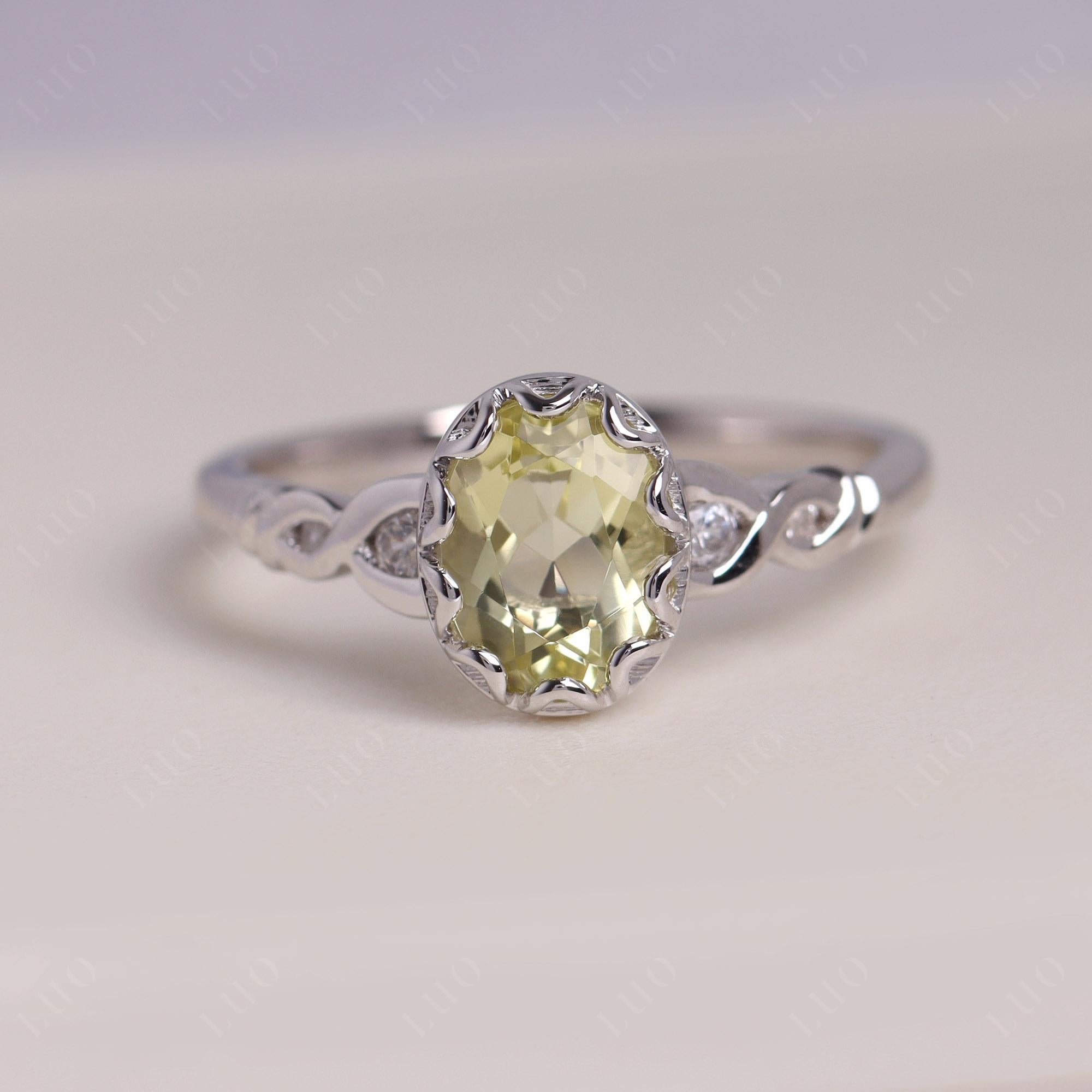 Lemon Quartz Vintage Oval Engagement Ring - LUO Jewelry