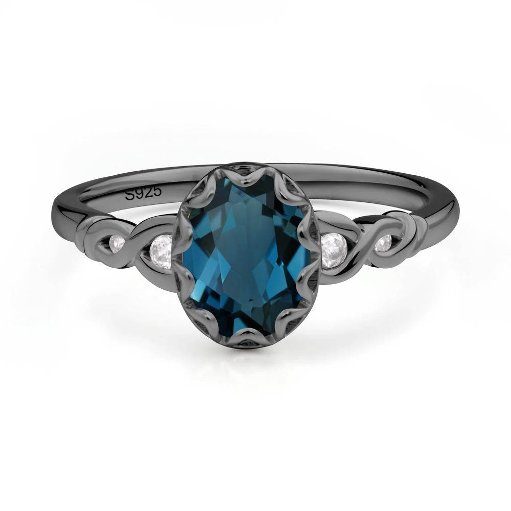 London Blue Topaz Vintage Oval Engagement Ring - LUO Jewelry #metal_black finish sterling silver