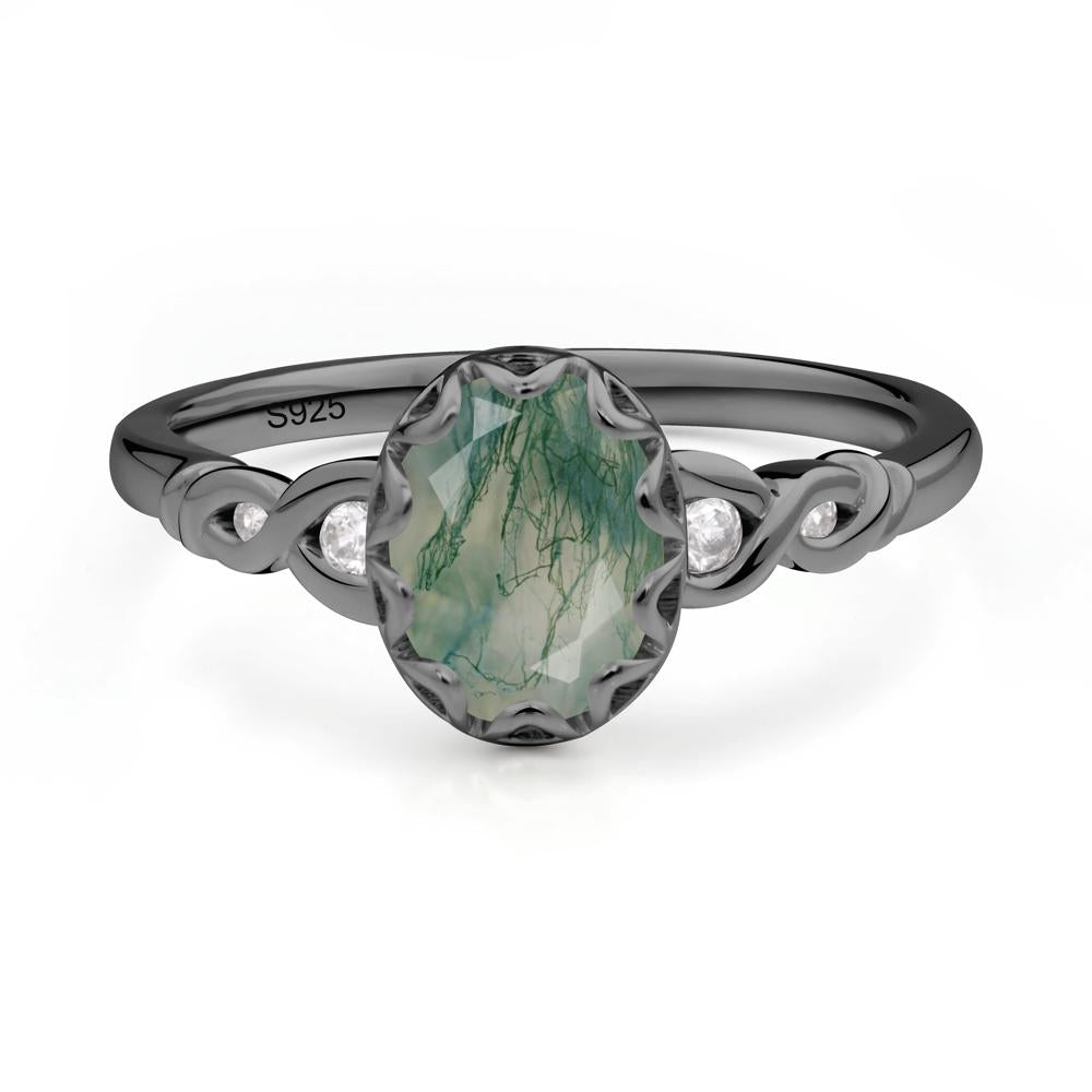 Vintage Moss Agate Oval Cut Engagement Ring - LUO Jewelry #metal_black finish sterling silver