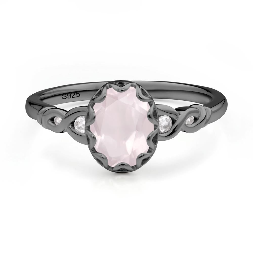 Vintage Rose Quartz Oval Cut Engagement Ring - LUO Jewelry #metal_black finish sterling silver