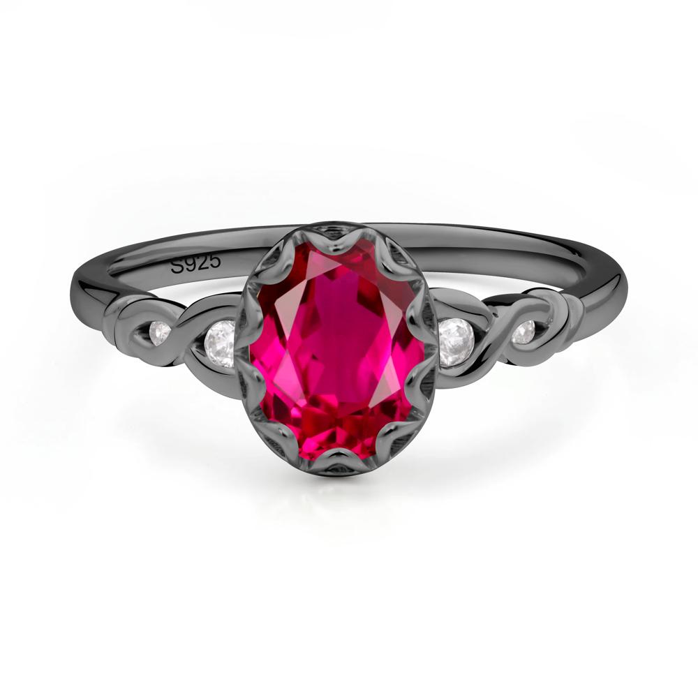 Ruby Vintage Oval Engagement Ring - LUO Jewelry #metal_black finish sterling silver