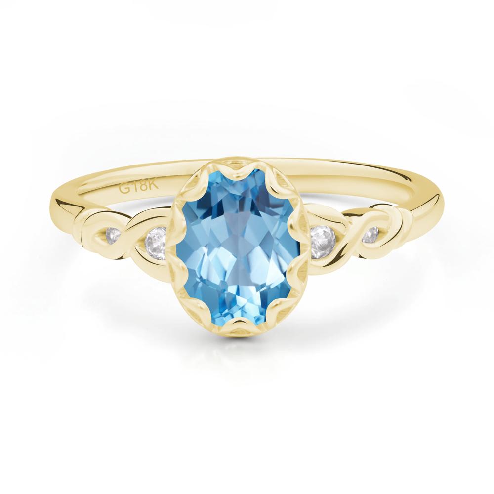 Swiss Blue Topaz Vintage Oval Engagement Ring - LUO Jewelry #metal_18k yellow gold