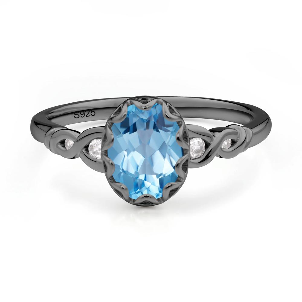 Swiss Blue Topaz Vintage Oval Engagement Ring - LUO Jewelry #metal_black finish sterling silver