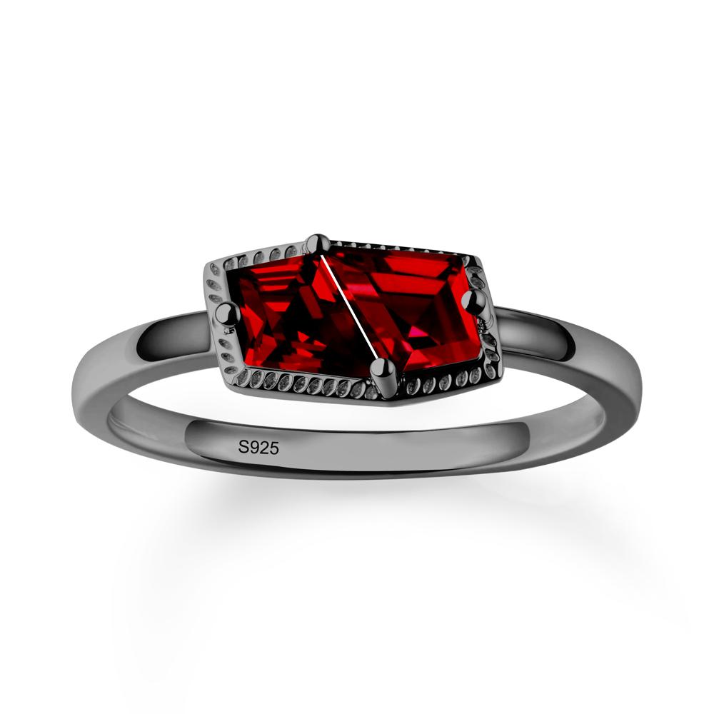 Unique Two Stone Garnet Ring In Sterlling Silver - LUO Jewelry #metal_black finish sterling silver