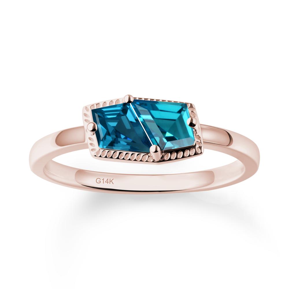 Two Stone Kite Shaped London Blue Topaz Ring - LUO Jewelry #metal_14k rose gold